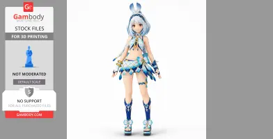 A detailed 3D figure of a female character with blue attire and accessories, suitable for 3D printing.
