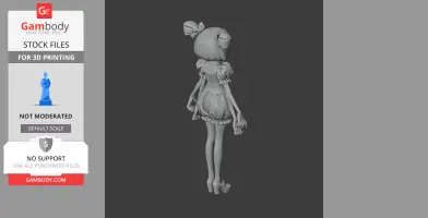 3D model of a stylized character with bows, wearing a detailed outfit and high heels, viewed from the back.