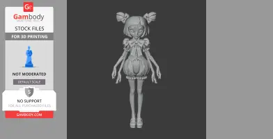 3D model of a character with multiple arms, wearing a dress, and having two large bows on the head.