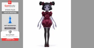 A six-armed, spider-inspired character with a bow and frilled outfit, designed for 3D printing.