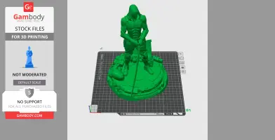 Hooded figure in armor standing on a detailed base, holding a sword pointed down.