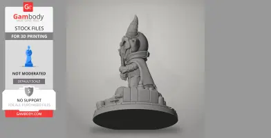 A 3D model of a horned character in a cloak holding a staff, standing on a detailed base.