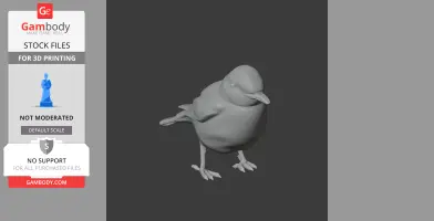 A 3D model of a bird with a rounded body and short beak, standing upright with visible legs and tail.