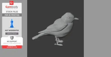 3D model of a bird, standing with detailed wings and beak, designed for 3D printing.