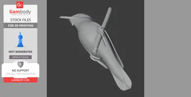 3D model of a Basra reed warbler perched on a branch, designed for 3D printing.