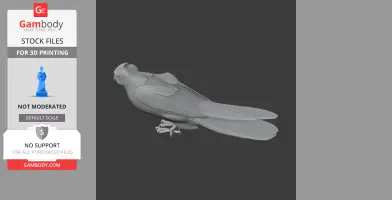 A 3D model of a perched bird with detailed wings and talons, designed for 3D printing.