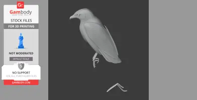 A 3D model of a bird-like creature with detailed wings, perched with talons visible, designed for 3D printing.