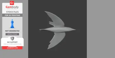Gray 3D model of a swift bird in flight, shown from a side view, designed for 3D printing.