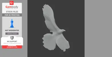 3D model of a bird in flight with detailed wings and tail, designed for 3D printing.
