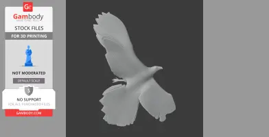 3D model of a bird in flight, depicted with detailed feathers and wings spread wide.