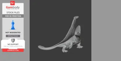 3D model of Bathygnathus, a prehistoric creature, with a tall sail-like fin on its back.