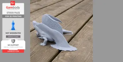 A 3D-printed model of a Bathygnathus, a prehistoric creature, on a wooden surface.