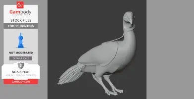 3D model of a Baudo guan, a prehistoric bird-like animal, designed for 3D printing.