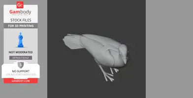 3D model of a bird with a sleek body, long tail, and prominent beak, designed for 3D printing.