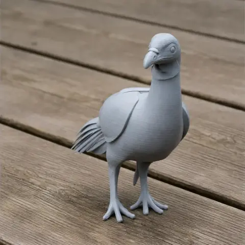 3D printed model of a prehistoric bird, the Baudo guan, standing on a wooden surface.