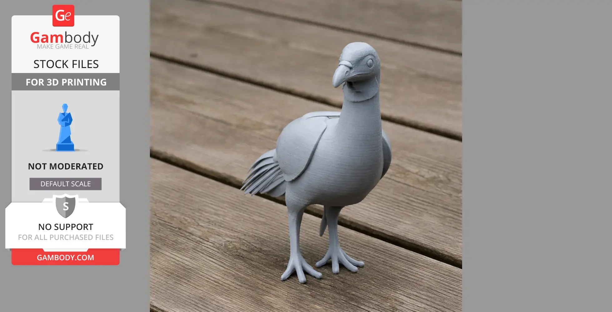 A 3D-printed model of a prehistoric bird, standing on a wooden surface.