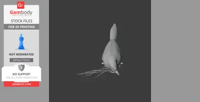A 3D model of a bird-like creature, viewed from above, with a long tail and thin protrusions from its beak.