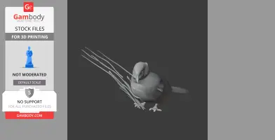 A 3D model of a prehistoric bird perched on a branch, with detailed feathers and outstretched wings.