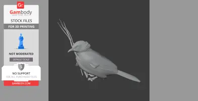 A 3D model of a bird perched on a branch, featuring detailed feathers and a crest.
