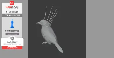 A 3D model of a prehistoric bird with elongated head feathers for printing.