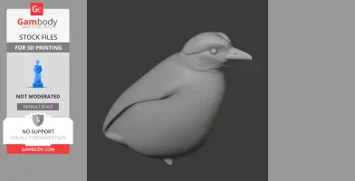 3D model of a bird-like creature with a rounded body and detailed head, designed for 3D printing.