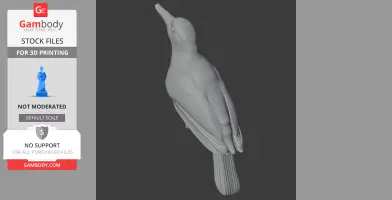 3D model of a prehistoric bay woodpecker, designed for 3D printing, displayed in grayscale.
