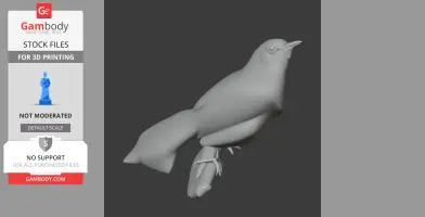 A 3D model of a prehistoric bird perched on a branch, designed for 3D printing.