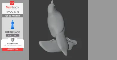 3D model of a bird with textured body perched on a branch, designed for 3D printing.