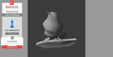 3D model of a bay wren on a branch, designed for 3D printing.