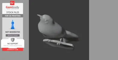 A 3D model of a bird perched on a branch, designed for 3D printing.
