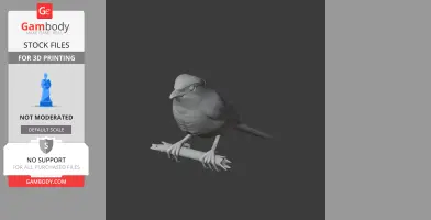 3D model of a bird perched on a branch, designed for 3D printing.