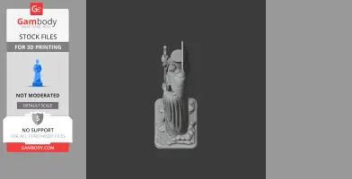 A 3D model of a robed figure holding a staff, standing on a detailed base.