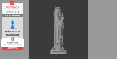 A detailed 3D model of Saint Auxentius in robes, holding an object, standing on a decorative base.