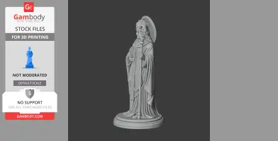 A detailed 3D model of a saintly bishop holding a book and staff, wearing a halo and flowing robes.