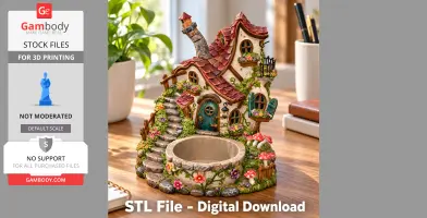 A whimsical fairytale house organizer with colorful flowers and chimneys for 3D printing.