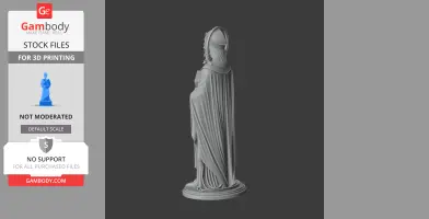 A detailed 3D model of a robed, halo-crowned figure standing on a round base.