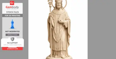 A 3D printed statue of Saint Avitus holding a staff and book, wearing detailed religious attire.