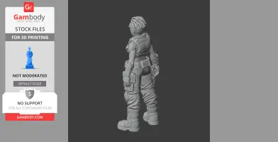 3D model of futuristic soldier with dreadlocks, detailed armor, cargo pants, and boots, viewed from behind.