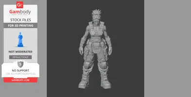 A detailed 3D figurine of a muscular character in tactical gear with boots and goggles.