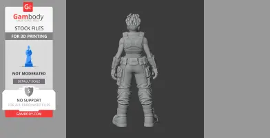 3D model of a character from behind, wearing tactical gear and utility belt, designed for 3D printing.