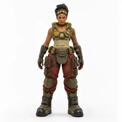 A detailed figurine of a character in tactical gear and red pants, standing upright for 3D printing.