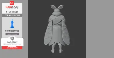 3D model of a winged creature with antennae, viewed from the back, draped in detailed armor.