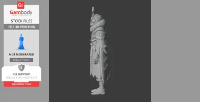A side view of a detailed Mothron figurine with moth-like wings and a draped robe, designed for 3D printing.