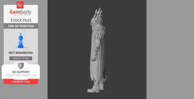 Tall, mythical creature figurine with antler-like head, cloaked body, and detailed textured surface.