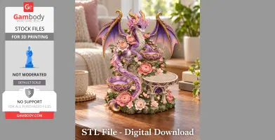 A lilac dragon with wings amidst pink flowers, acting as a decorative organizer.