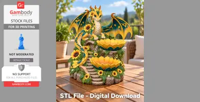A dragon organizer with yellow and turquoise colors, adorned with sunflowers and leaf patterns, designed for 3D printing.