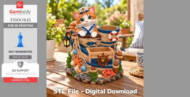A cute sailor cat sits on a nautical-themed organizer with a lifebuoy, anchor, and marine decorations.