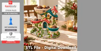 Charming whimsical cottage organizer with bowls, ideal for holding small items, designed for 3D printing.