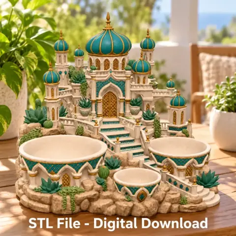 Intricate 3D model of an Arabian palace with stairs and domes, serving as an organizer with compartments.