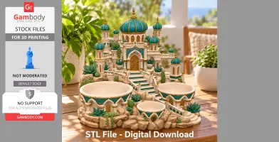 Intricate Arabian palace organizer with domes and stairs, designed for 3D printing.